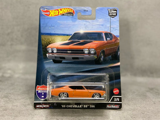Hot Wheels '69 Chevelle SS 396 – mașinuță premium 1:64 cu design clasic și detalii autentice de muscle car american


